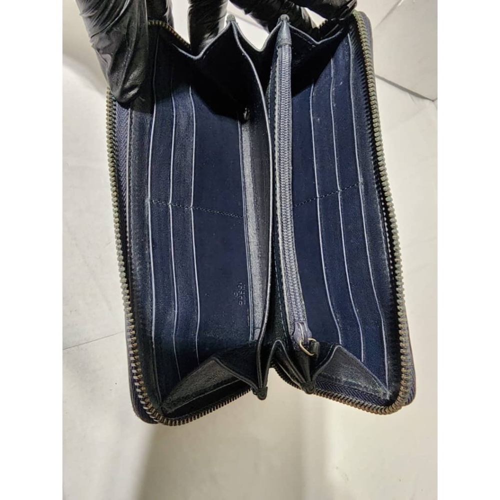 Authentic GUCCI Sherry Line Leather Long Folding Wallet Deep Navy Blue - Picture 9 of 10